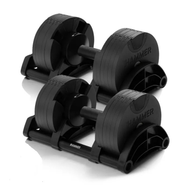 Zestaw hantli regulowanych ze stojakiem HAMMER SMARTLOCK 2x20 kg