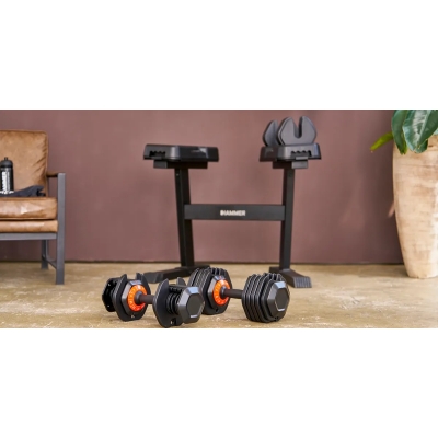 Zestaw hantli systemowych ze stojakiem 2 x 25 kg HAMMER STRONGLOCK 4.0